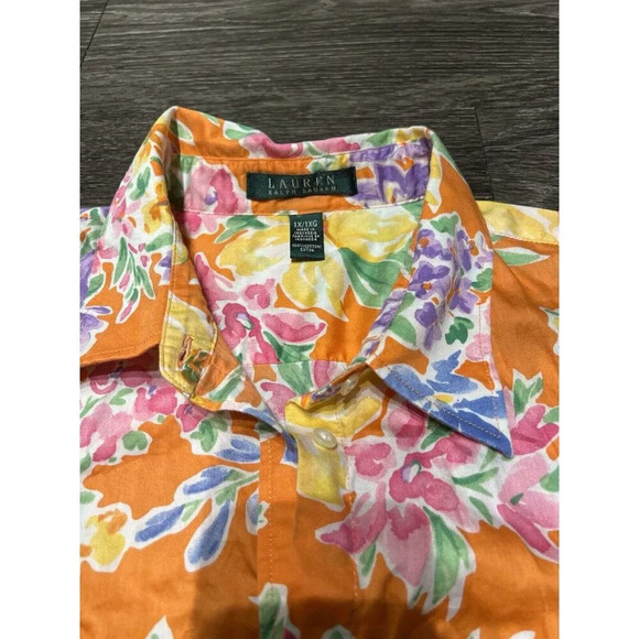 Lauren Ralph Lauren Women's Artsy Floral Button Up Top Size 1x Preppy - Picture 4 of 6